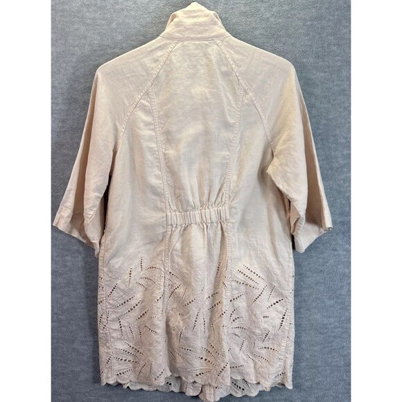 Chicos Linen Zip Up Jacket M Pink Eyelet 3/4 Sleeve Tunic Pockets Lagenlook‎ - Picture 11 of 16